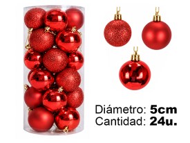 Bolas esferas navidad x24unidades 5cm ROJO
